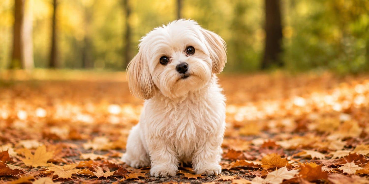 Perro pequeño durante la muda de pelo en otoño
