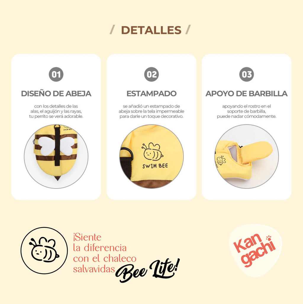 Chaleco Salvavidas Abeja Guardiana con Asa de Rescate para Perro