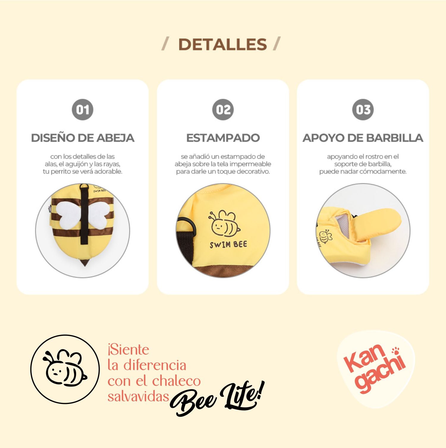 Chaleco Salvavidas Abeja Guardiana con Asa de Rescate para Perro