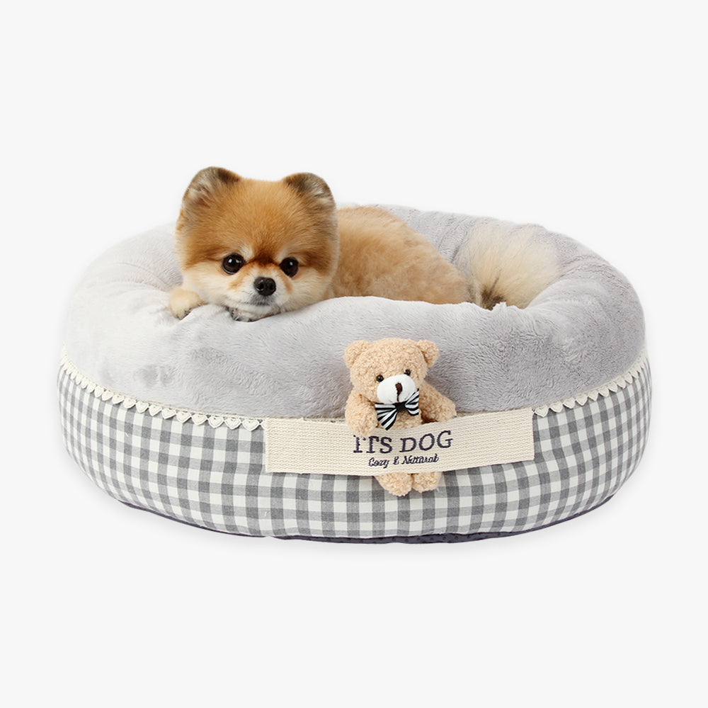 Cama Redonda de Algodón con oso y cojin reversible
