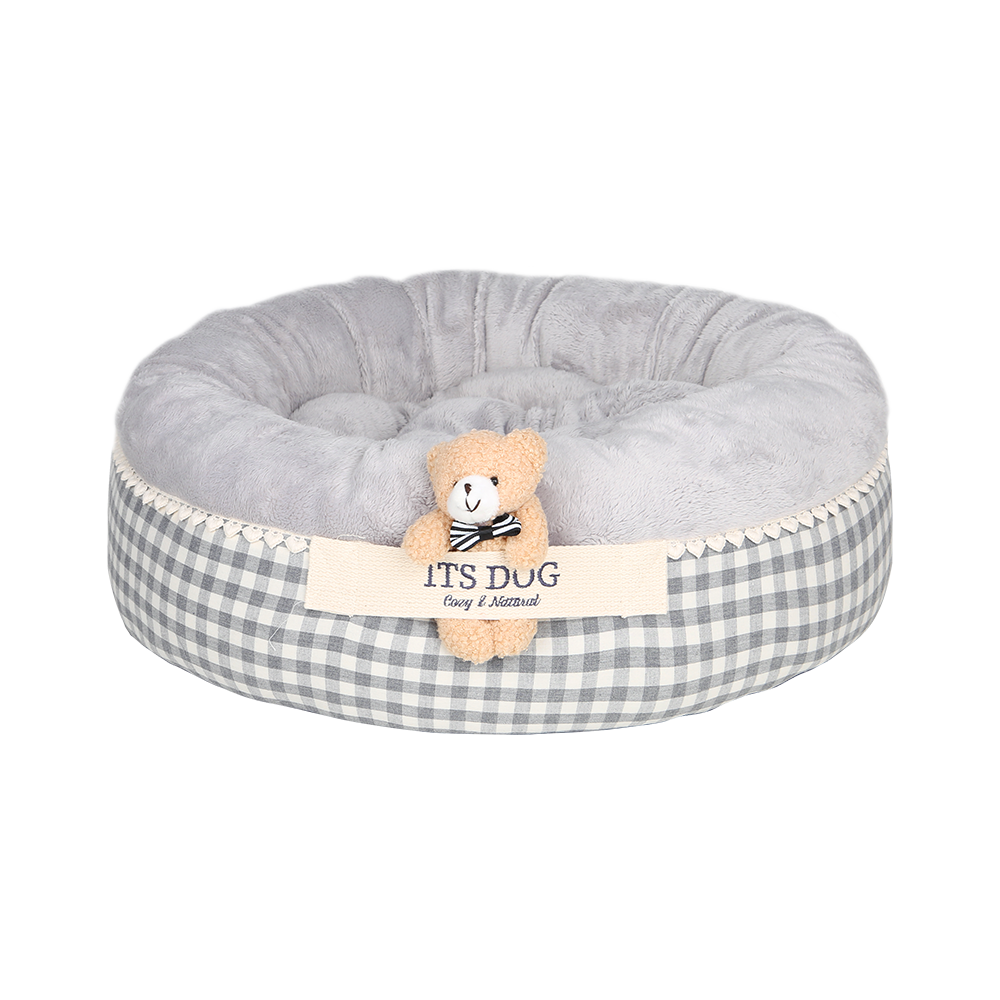 Cama Redonda de Algodón con oso y cojin reversible