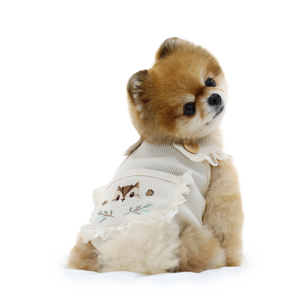 Peto Beige de Punto para Perros con Bolsillo y Ardilla Bordada – Cálido, Suave