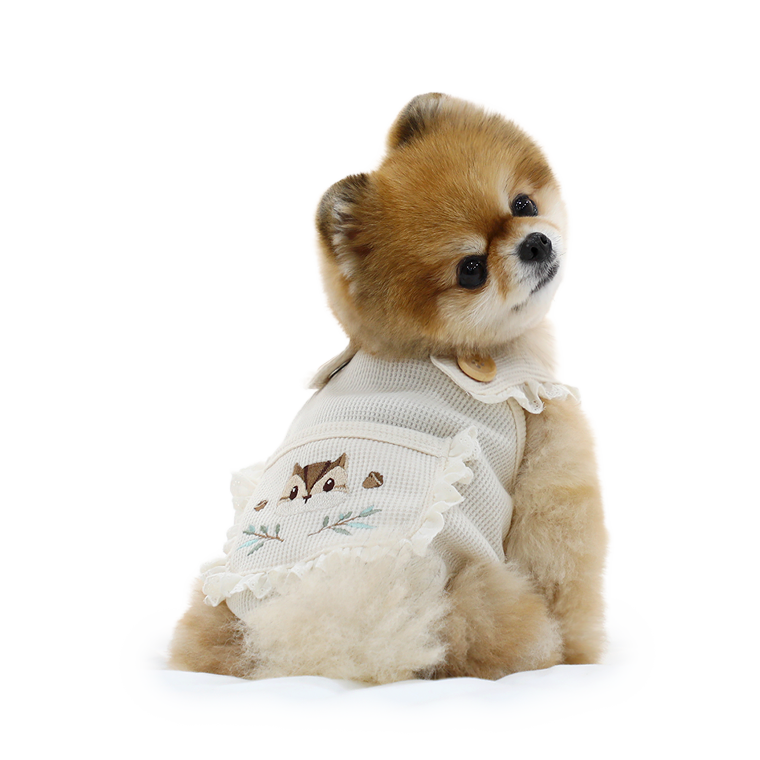 Peto Beige de Punto para Perros con Bolsillo y Ardilla Bordada – Cálido, Suave