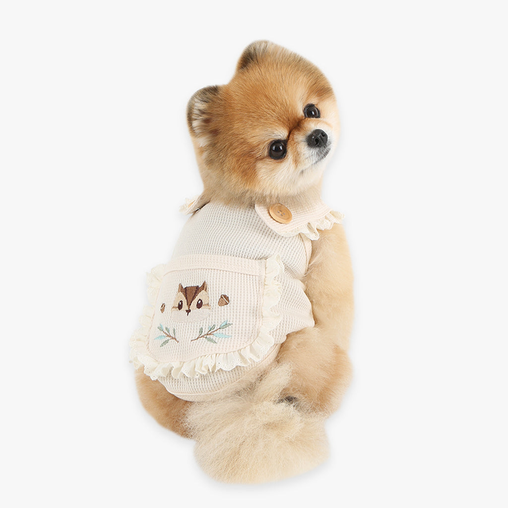 Peto Beige de Punto para Perros con Bolsillo y Ardilla Bordada – Cálido, Suave