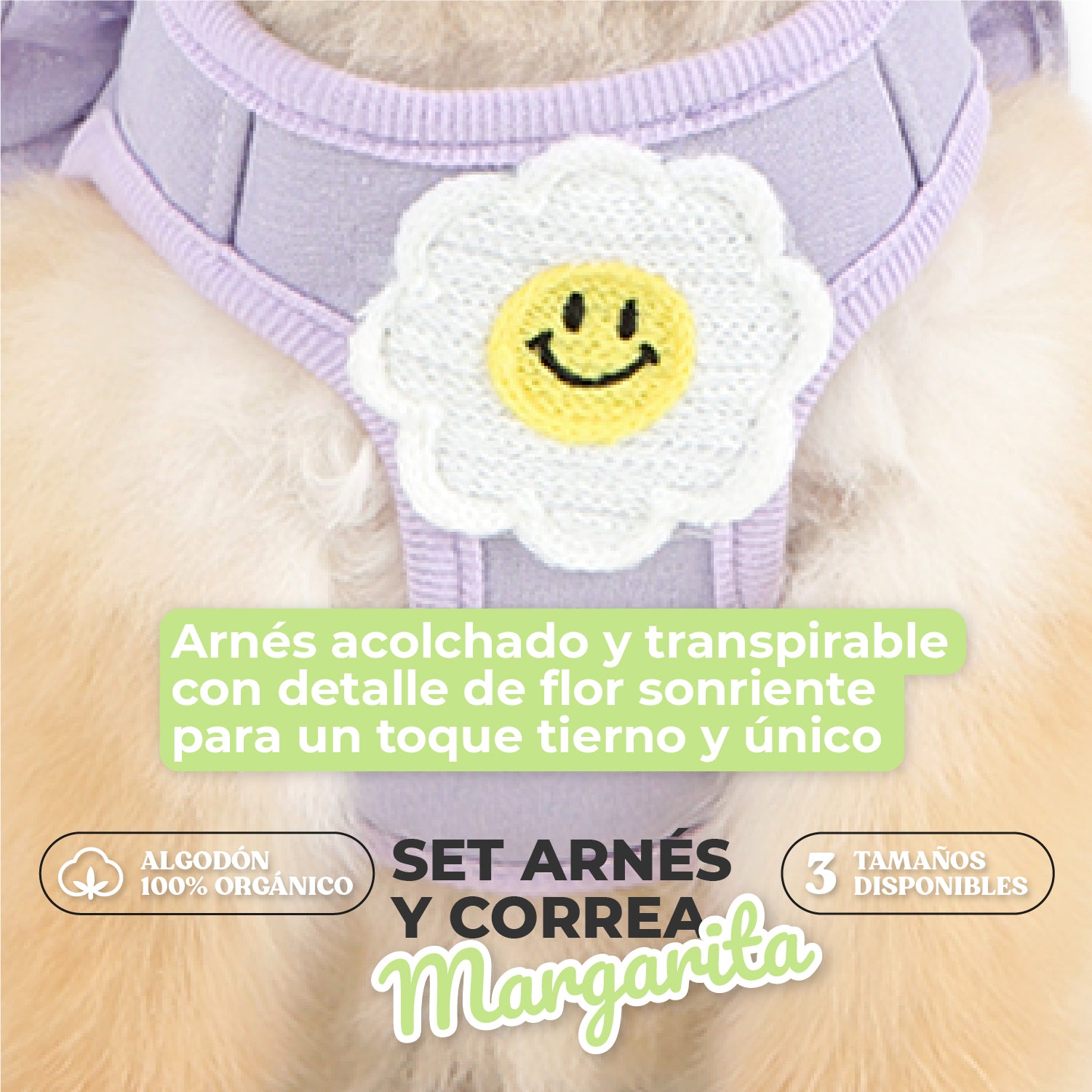 Arnés Margarita con volantes de algodón para perro pequeño