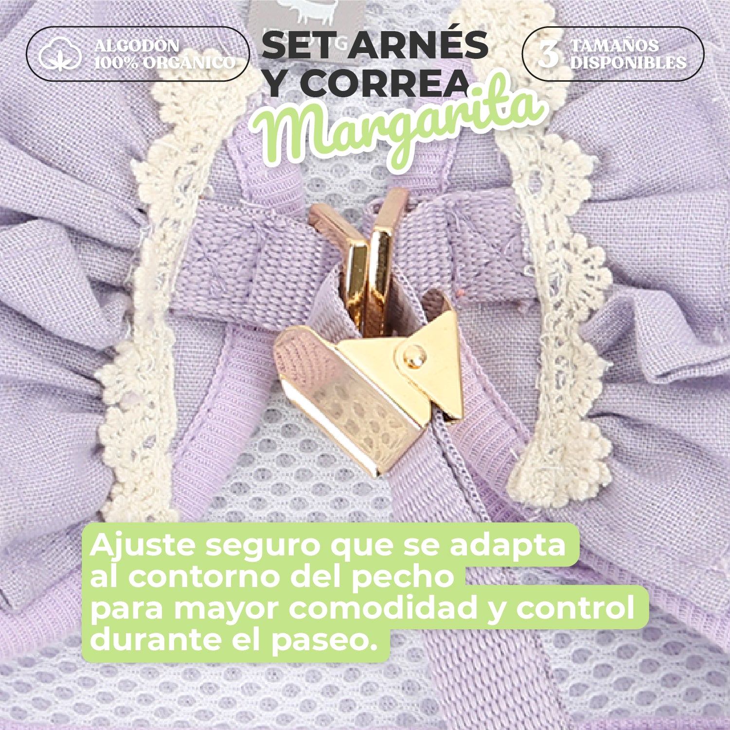 Arnés Margarita con volantes de algodón para perro pequeño