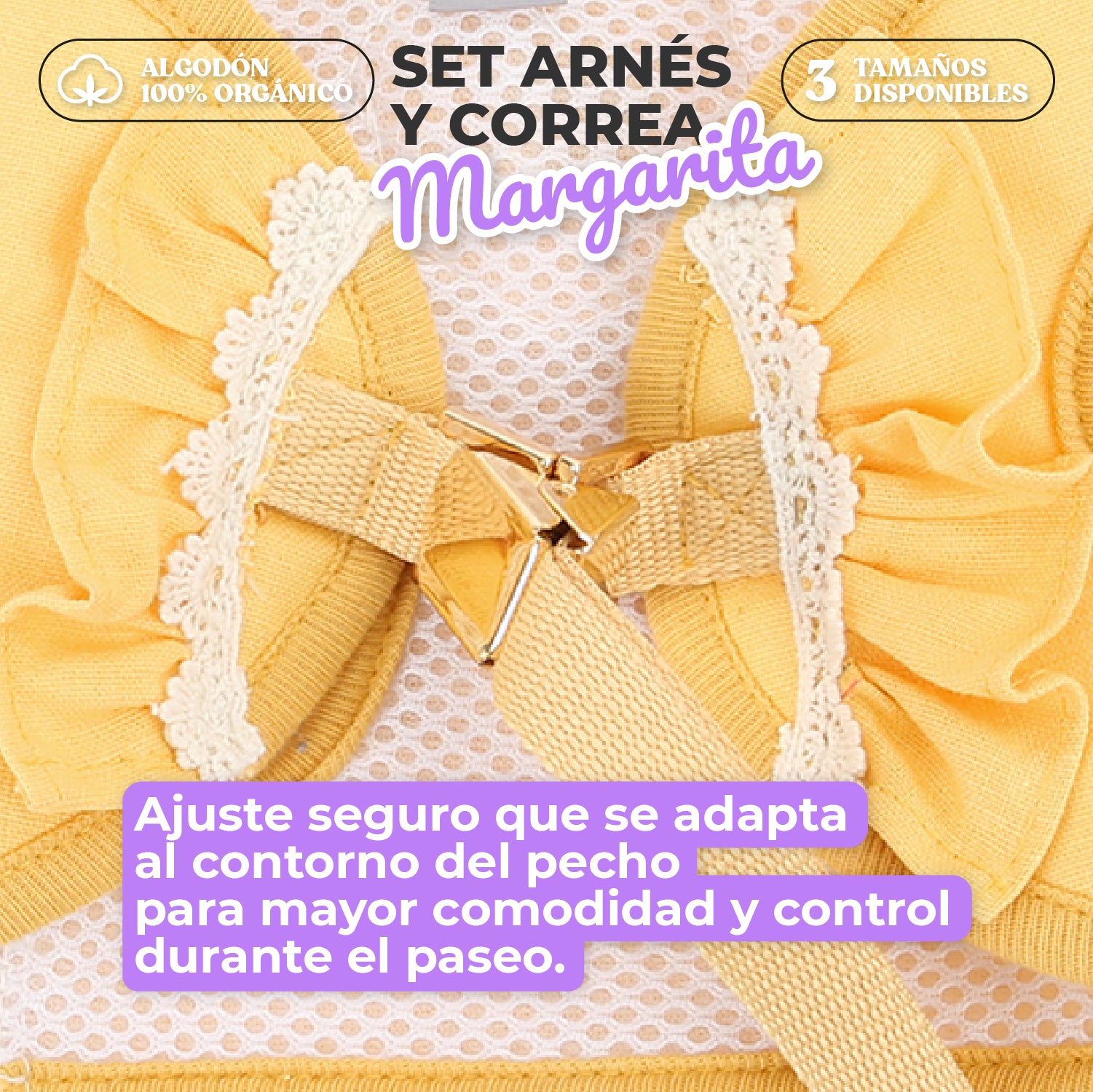 Arnés Margarita con volantes de algodón para perro pequeño