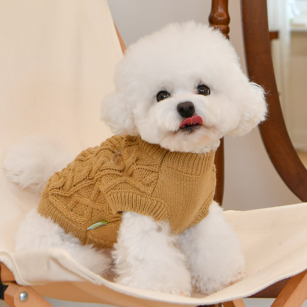 Sueter de punto con diseño trenzado elegante y calido para perro pequeño