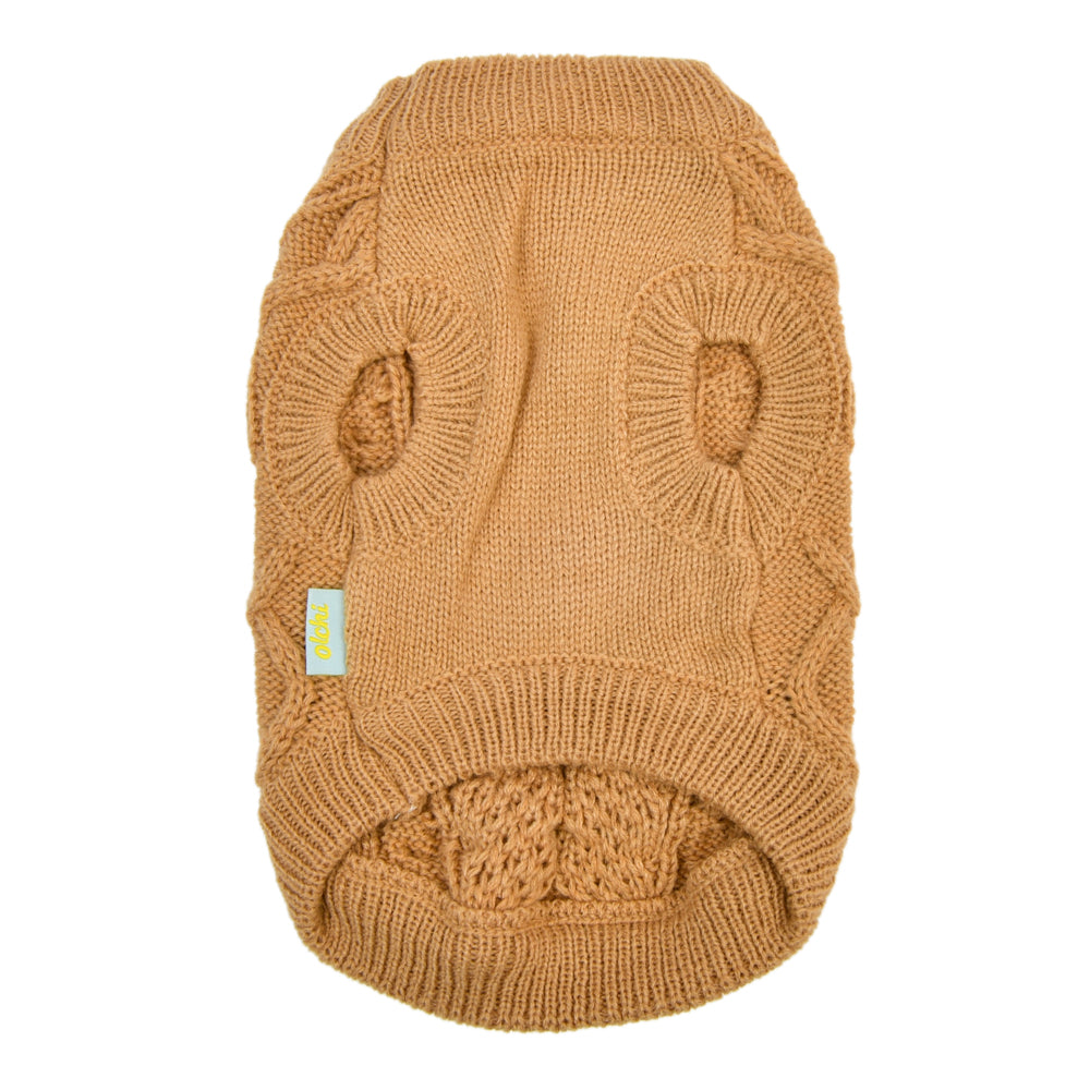 Sueter elegante de punto diseño trenzado marron calido para perro pequeño 