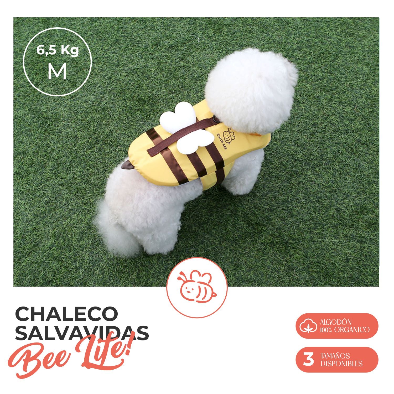 Chaleco Salvavidas Abeja Guardiana con Asa de Rescate para Perro