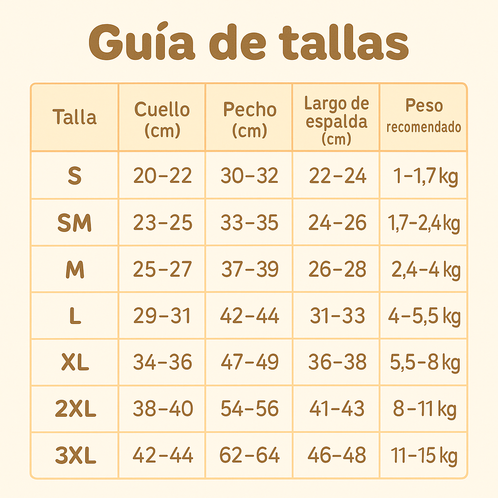 ropa tallas perro pequeño