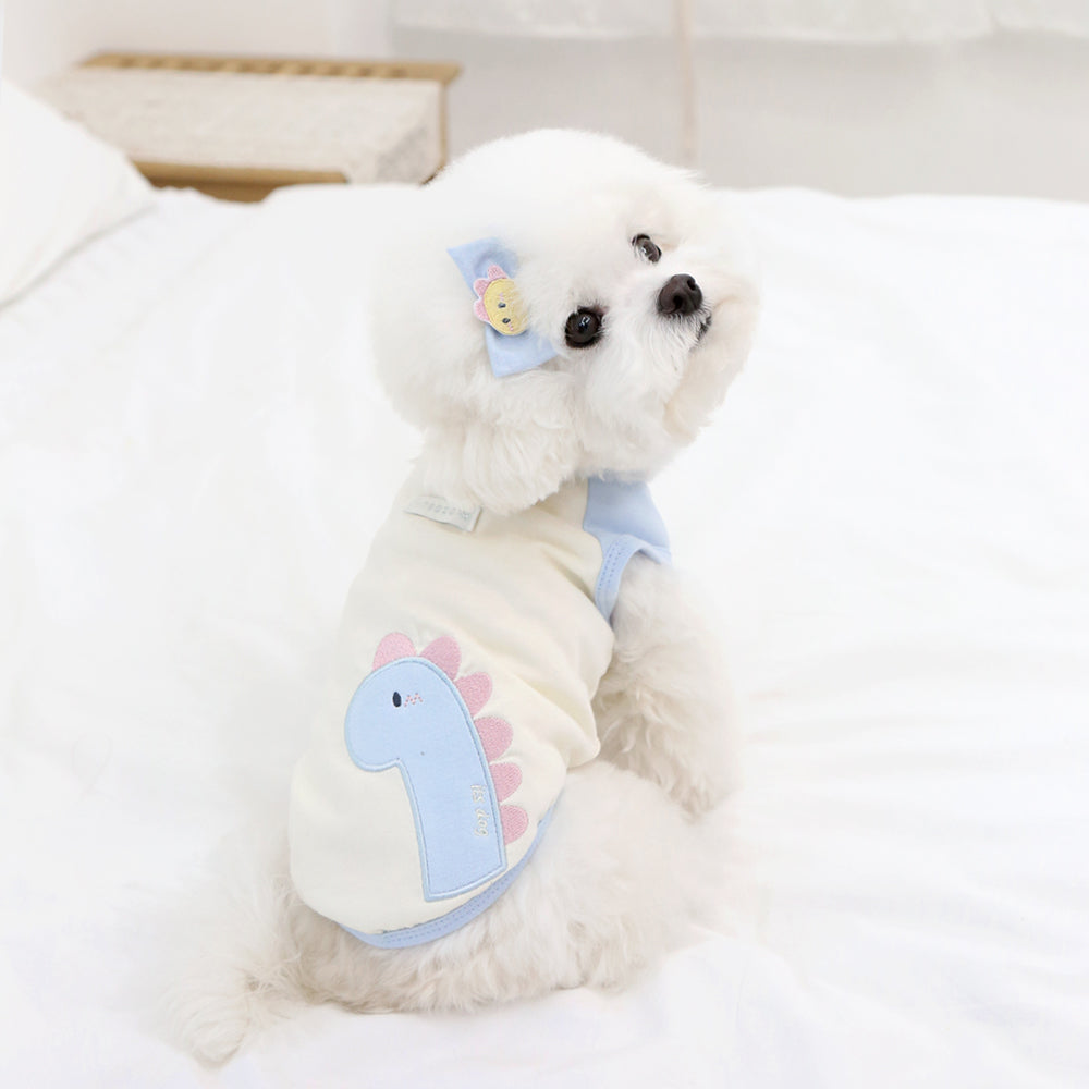 Camiseta Orgánica Bebé Dino con Pin de Pelo para Perro