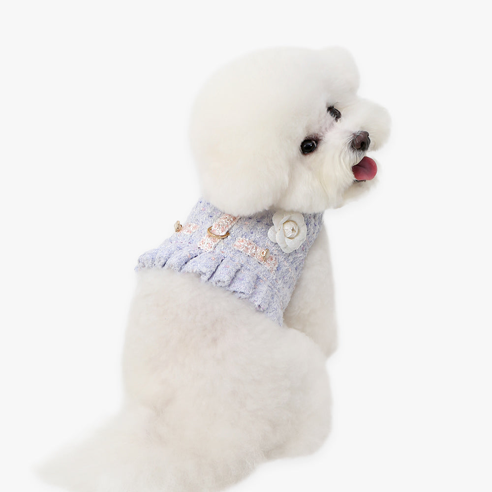 chaleco arnes elegante premium perro pequeño azul lila
