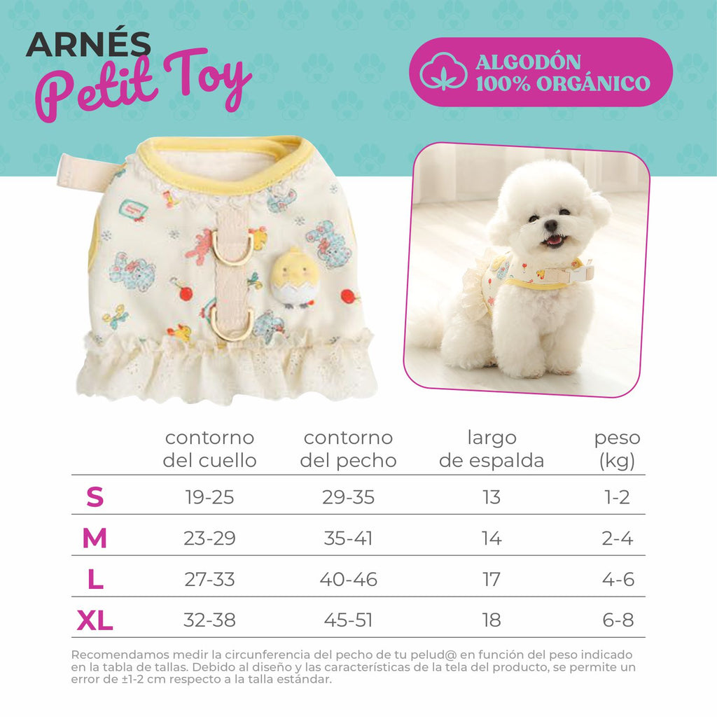 tabla de tallas chaleco arnes con pollito y volante organico perro pequeño 